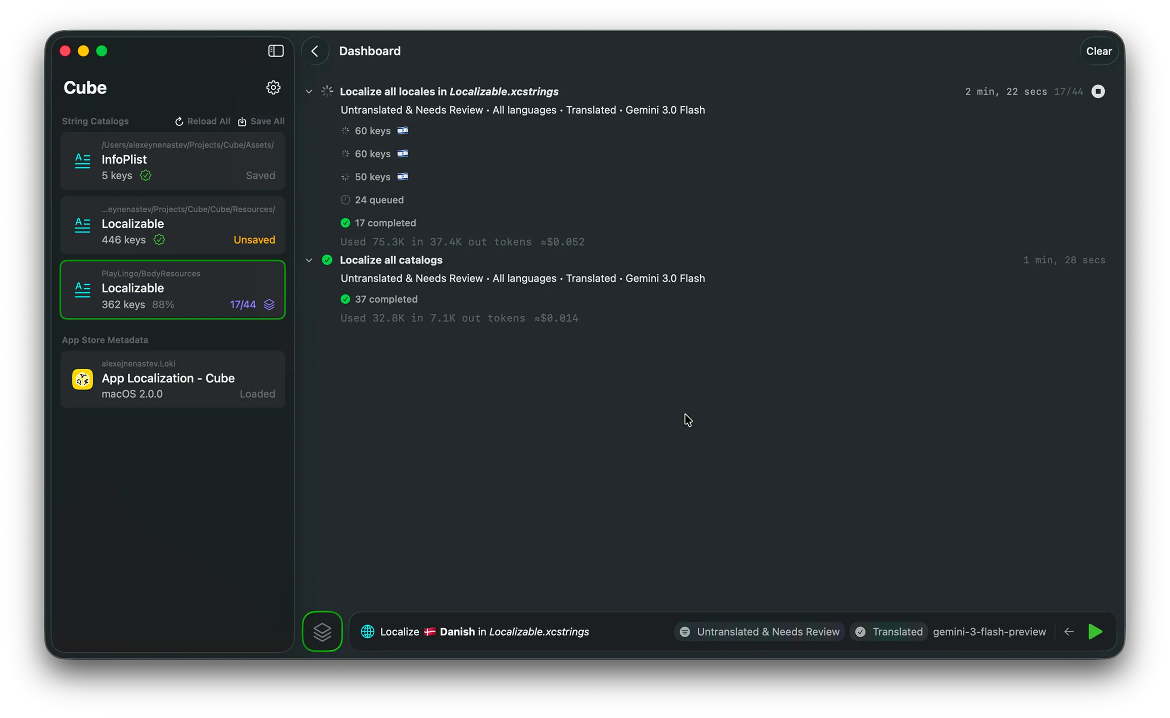 Localization dashboard